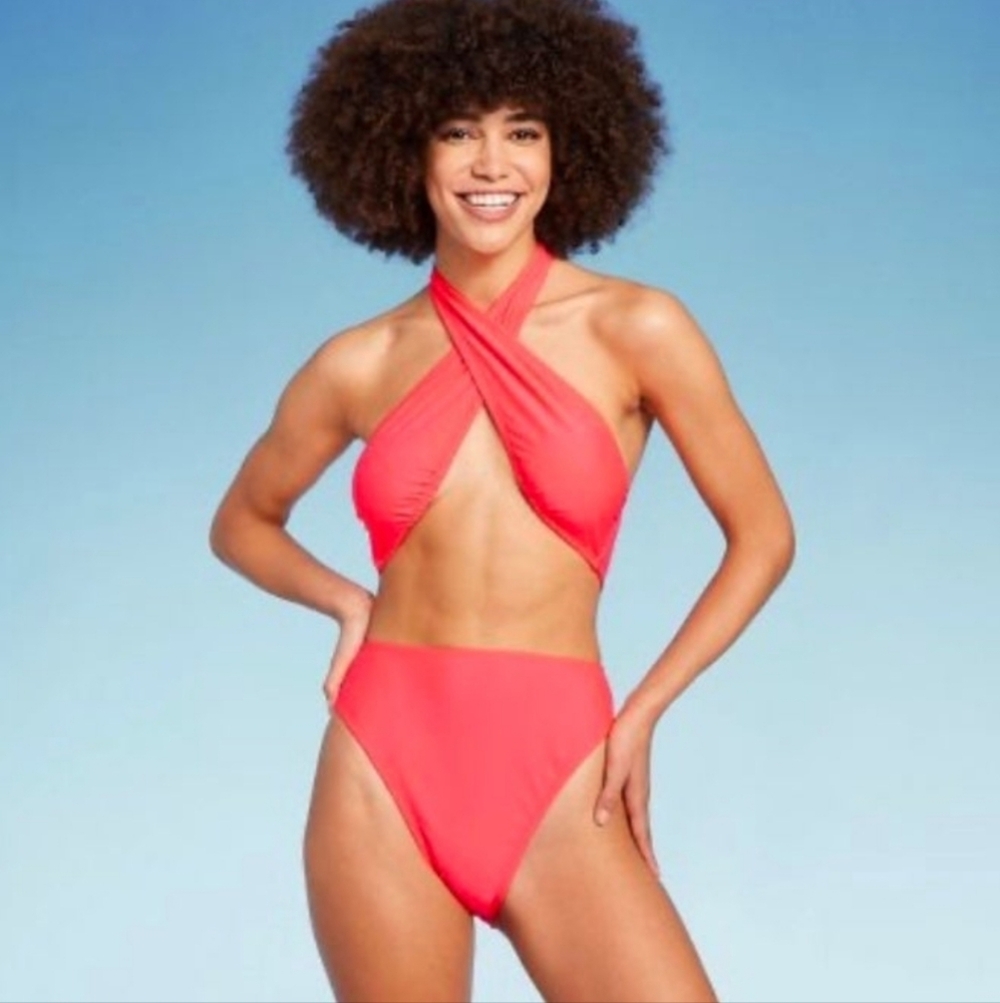 NWT Wild Fable Cross Front Halter One Piece Swimsuit M 8-10 $32